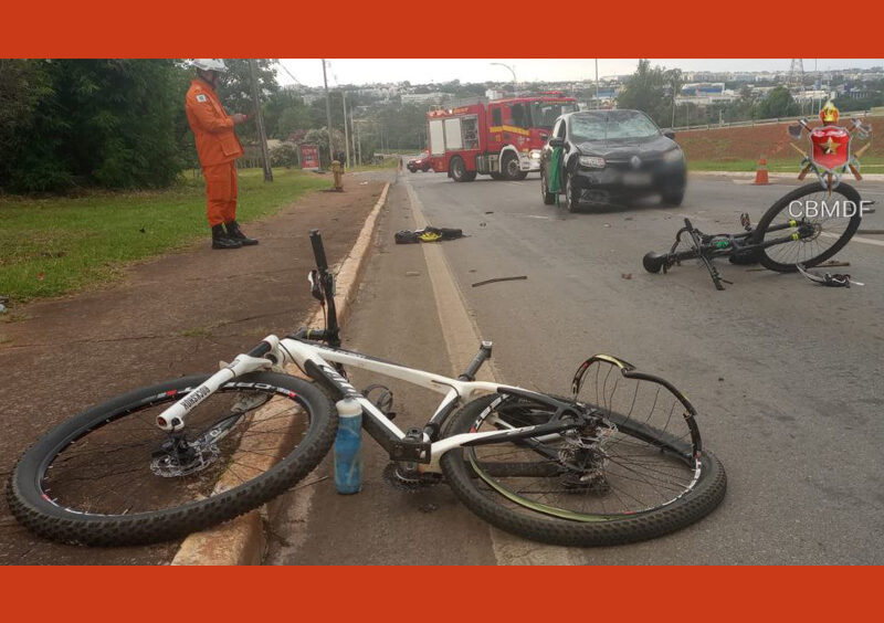 Dois ciclistas foram atropelados e uma das vítimas fica gravemente ferida no Lago Norte