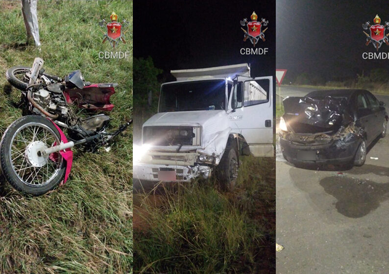 Acidente envolvendo caminhão, carro e moto deixa motociclista em estado grave na BR 020