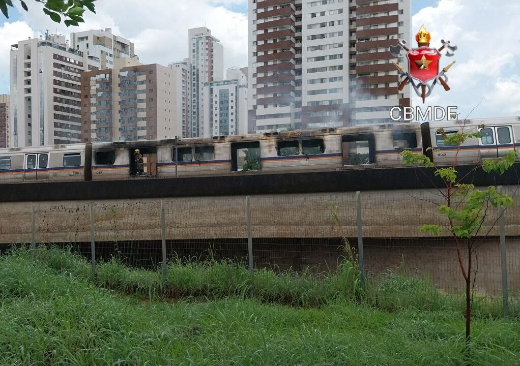 Vagão do metrô de Brasília pega fogo em Águas Claras